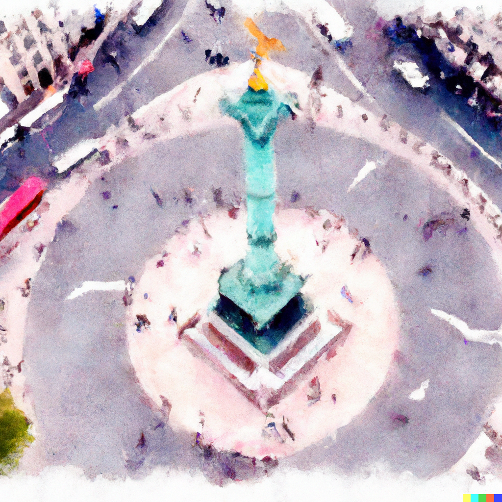 DALL·E 2023 05 02 17.24.50 draw me an aerial view in watercolour of the place de la Bastille in Paris Drivers for Change - Leading at the Edge: Navigating Uncharted Waters
