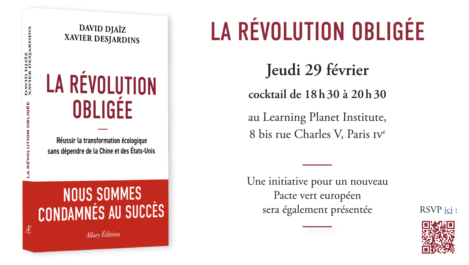 Capture decran 2024 02 21 a 11.03.36 Lancement du Livre "La Révolution obligée" avec David Djaïz et Xavier Desjardins